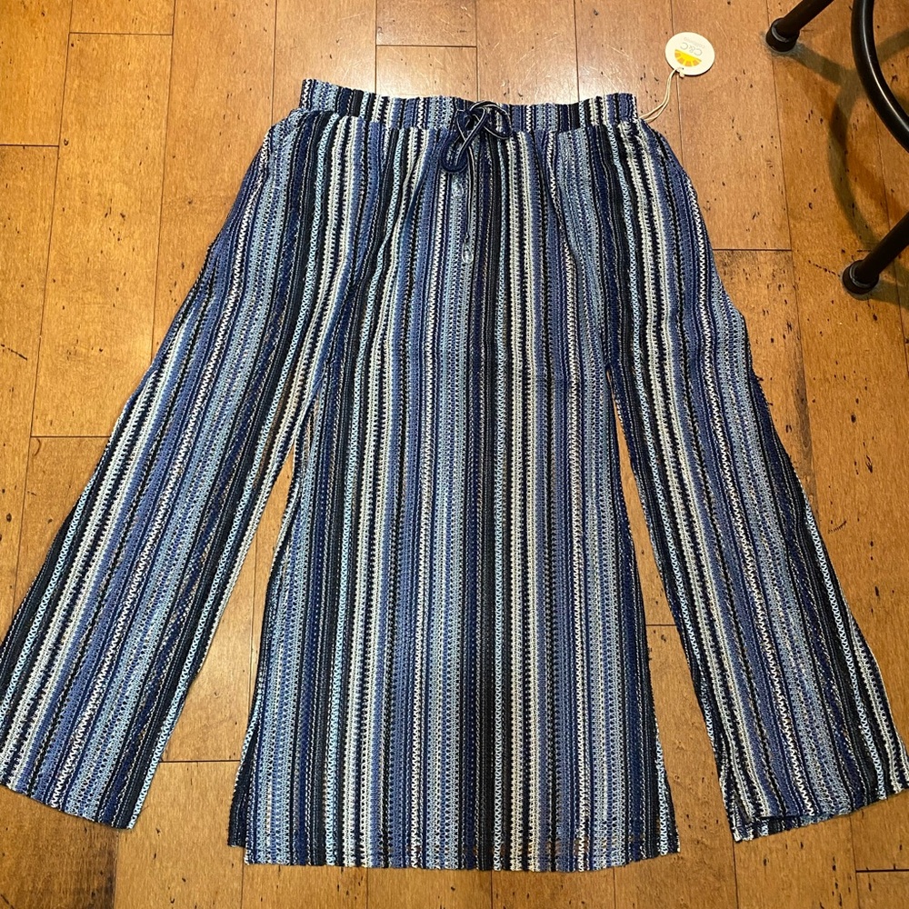 C & C California Blue Striped Open Knit Long Skirt Swim Cover Up X-Large NWT‎ - Picture 4 of 7